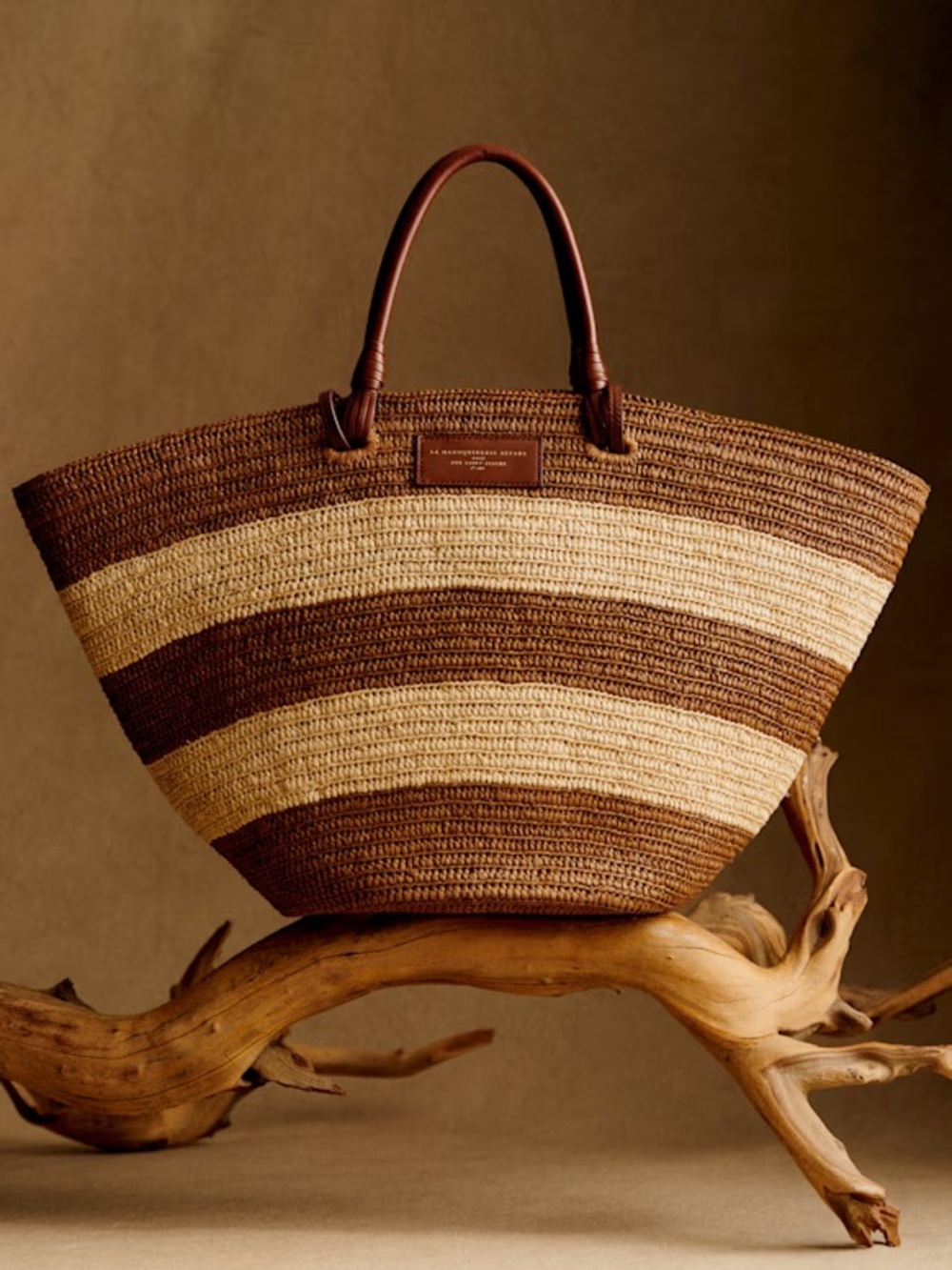 NWT Sézane Justine Maxi Basket Bag in Raffia Coffee Stripes